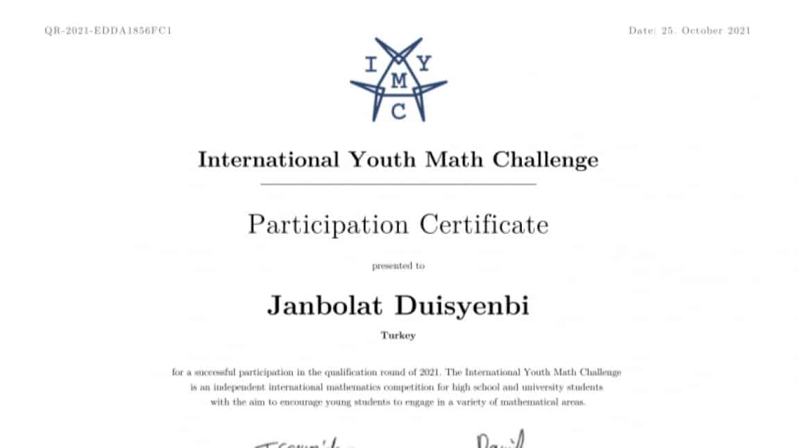 Öğrencimiz International Youth Math Challenge'da (IYMC) Yarı Finale Kaldı